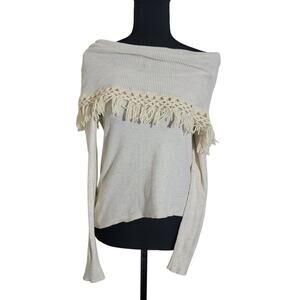 Anthropologie Angel of the North Tassel Cloud Cowlneck Sweater Medium Fringe